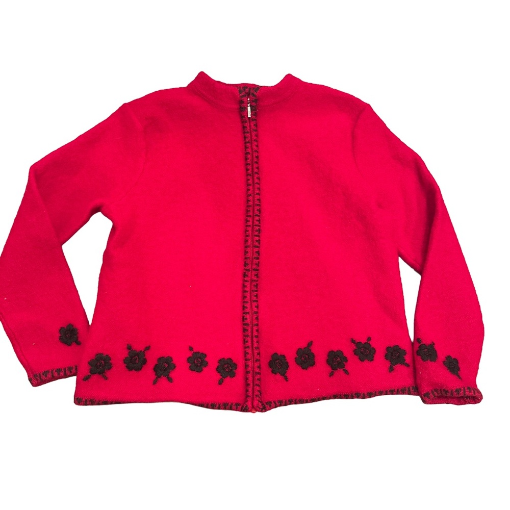 Vintage Karen Scott 100% Wool Jacket /Cardigan Zipper Size Petite L Red